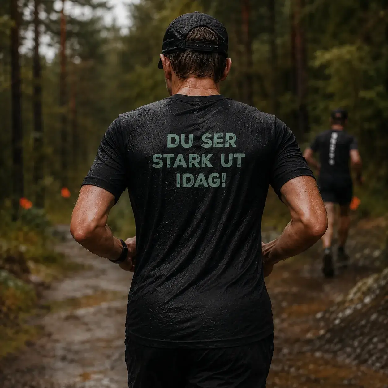 Löpare i jubileumströjan ute i spåret